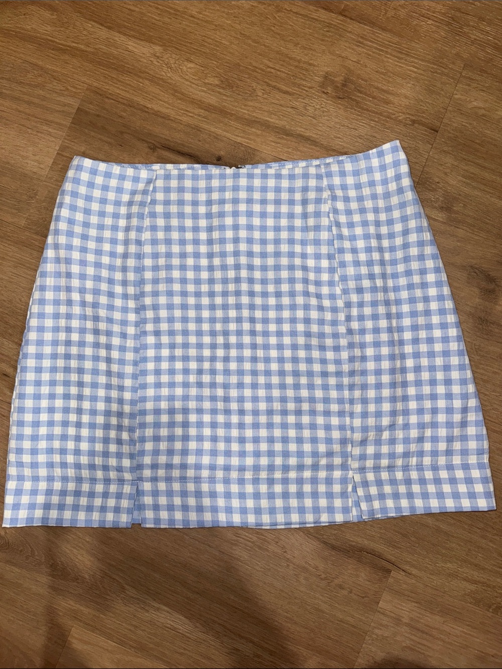 Light Blue Gingham Mini Skirt - Women